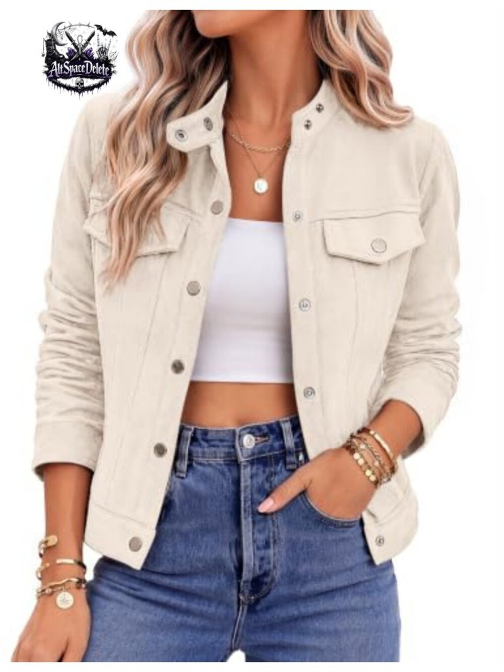Faux Suede Cropped Jacket Snap Button Pockets Casual Fall Shacket